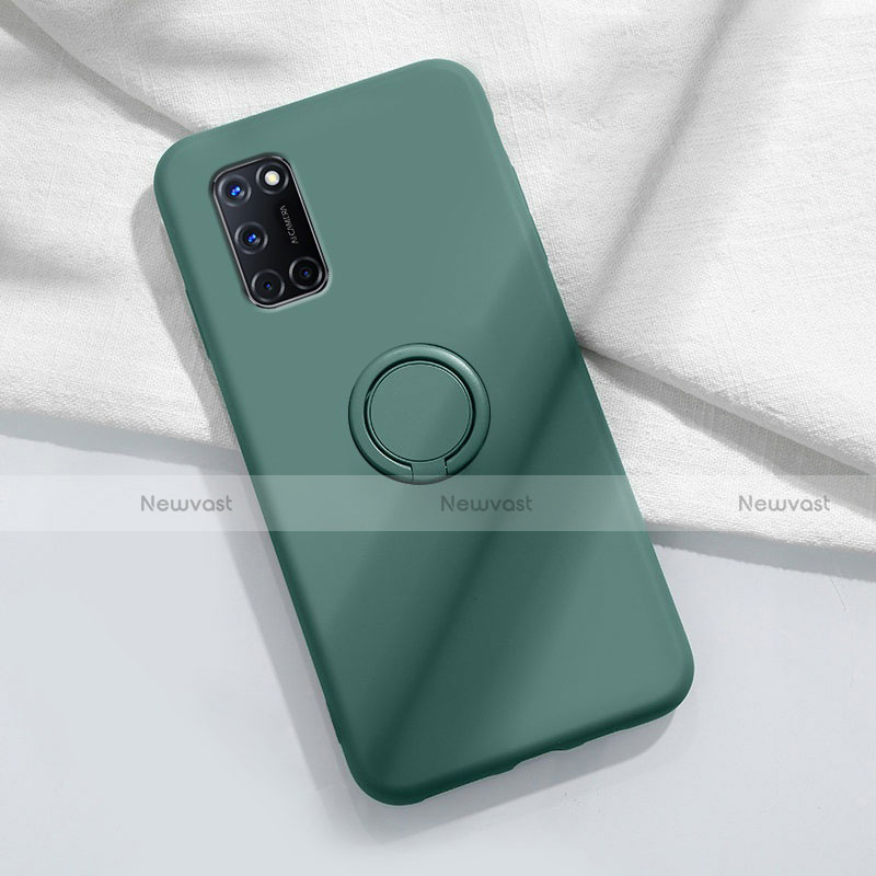 Ultra-thin Silicone Gel Soft Case Cover with Magnetic Finger Ring Stand A04 for Oppo A52 Green