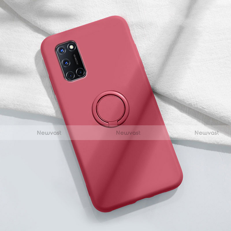 Ultra-thin Silicone Gel Soft Case Cover with Magnetic Finger Ring Stand A04 for Oppo A52 Red Wine