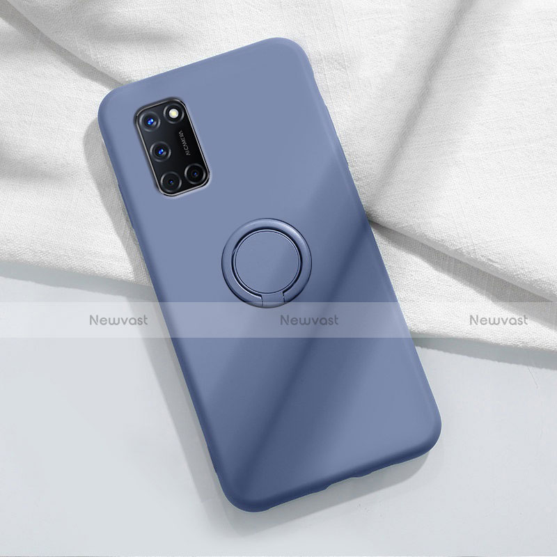 Ultra-thin Silicone Gel Soft Case Cover with Magnetic Finger Ring Stand A04 for Oppo A72 Gray