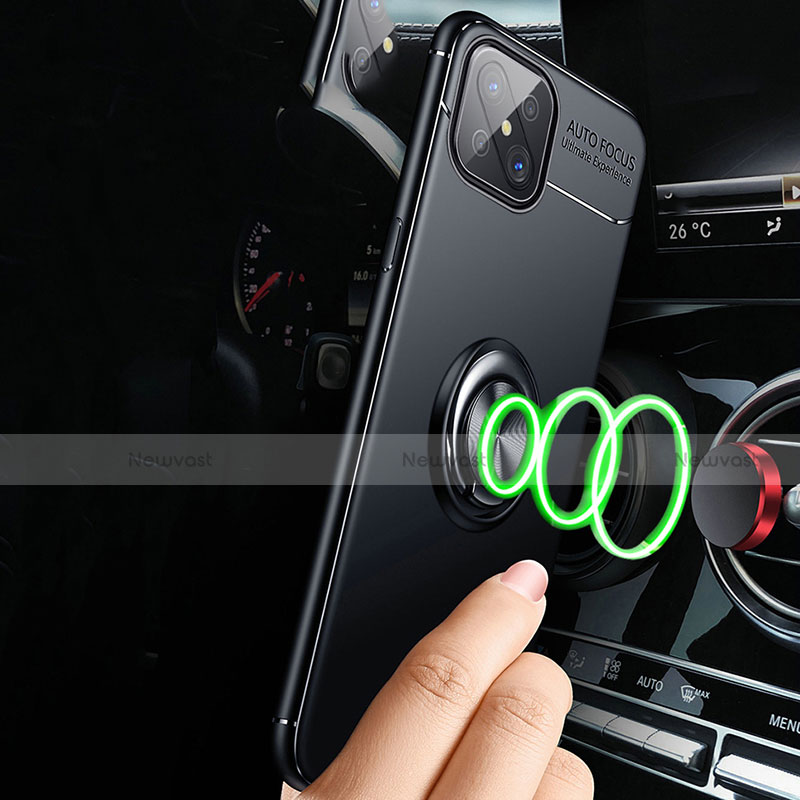 Ultra-thin Silicone Gel Soft Case Cover with Magnetic Finger Ring Stand A04 for Oppo A92s 5G