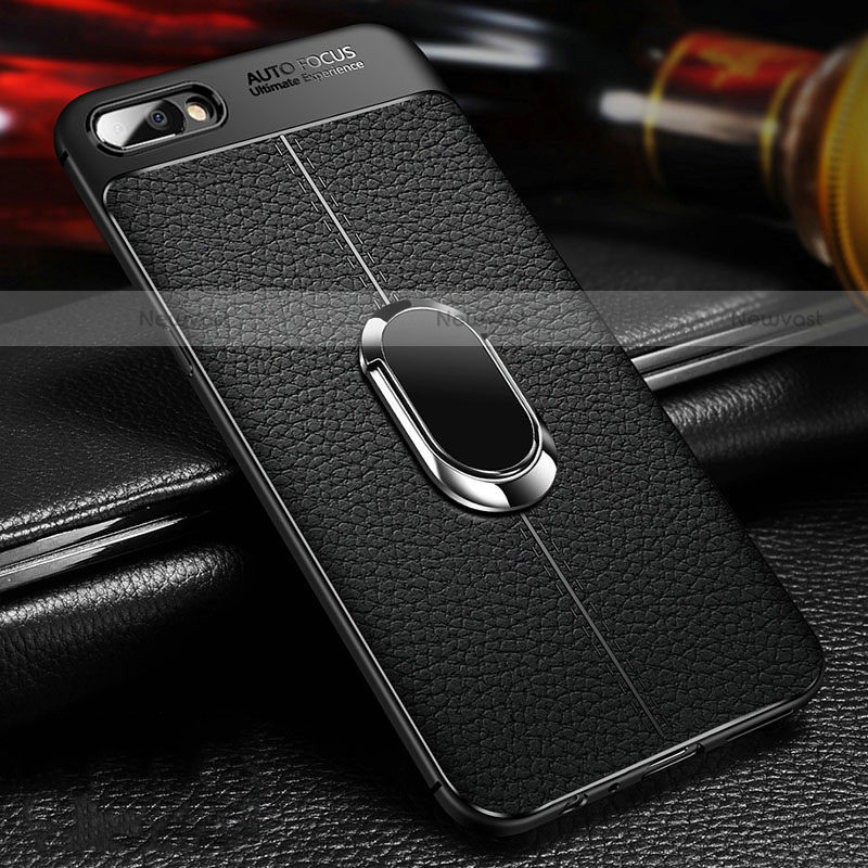 Ultra-thin Silicone Gel Soft Case Cover with Magnetic Finger Ring Stand A04 for Oppo AX5 Black