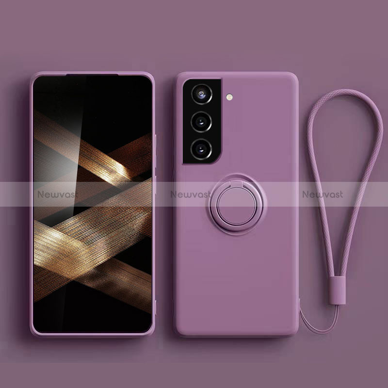 Ultra-thin Silicone Gel Soft Case Cover with Magnetic Finger Ring Stand A04 for Samsung Galaxy S24 Plus 5G Purple