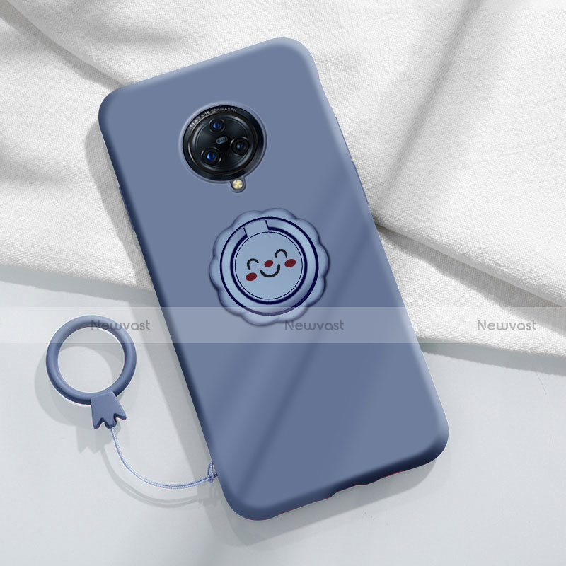 Ultra-thin Silicone Gel Soft Case Cover with Magnetic Finger Ring Stand A04 for Vivo Nex 3 5G Gray