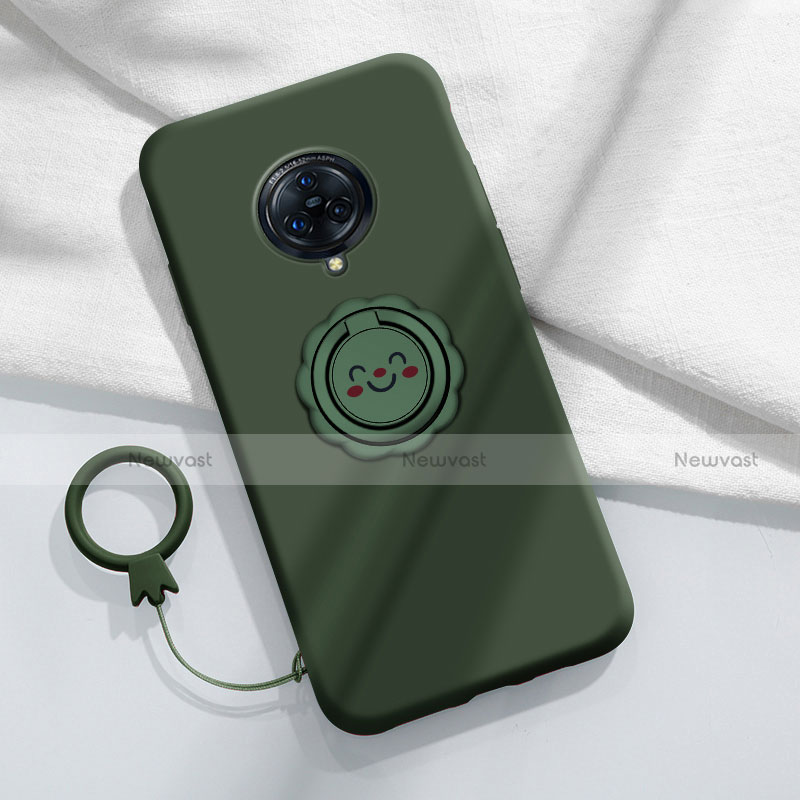 Ultra-thin Silicone Gel Soft Case Cover with Magnetic Finger Ring Stand A04 for Vivo Nex 3 5G Green