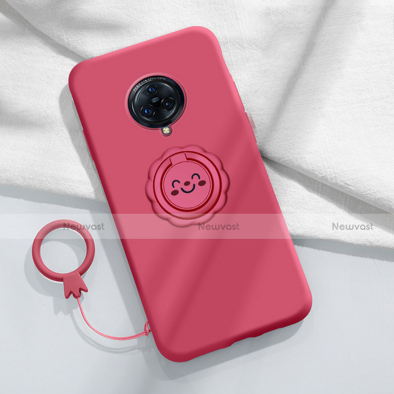 Ultra-thin Silicone Gel Soft Case Cover with Magnetic Finger Ring Stand A04 for Vivo Nex 3 5G Red Wine