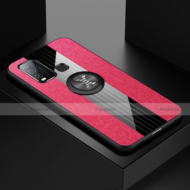 Ultra-thin Silicone Gel Soft Case Cover with Magnetic Finger Ring Stand A04 for Vivo Y50 Hot Pink