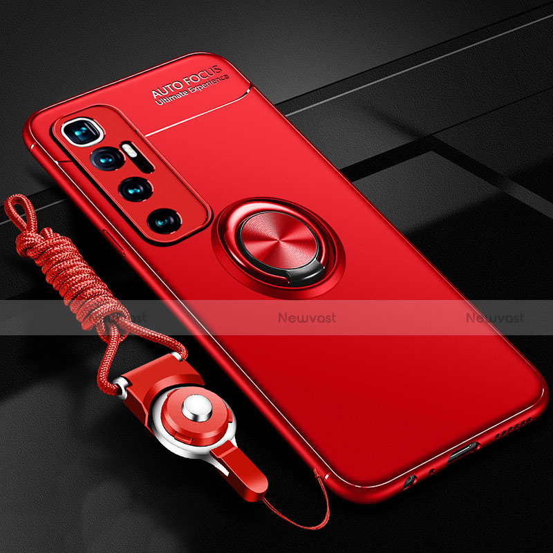 Ultra-thin Silicone Gel Soft Case Cover with Magnetic Finger Ring Stand A04 for Xiaomi Mi 10 Ultra Red