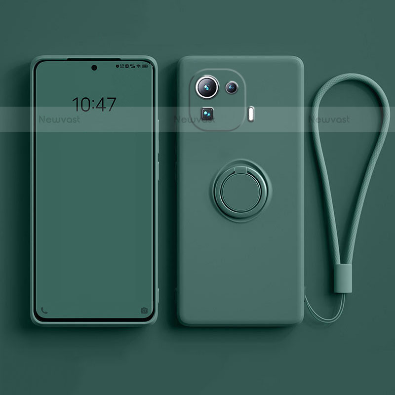 Ultra-thin Silicone Gel Soft Case Cover with Magnetic Finger Ring Stand A04 for Xiaomi Mi 11 Pro 5G Green