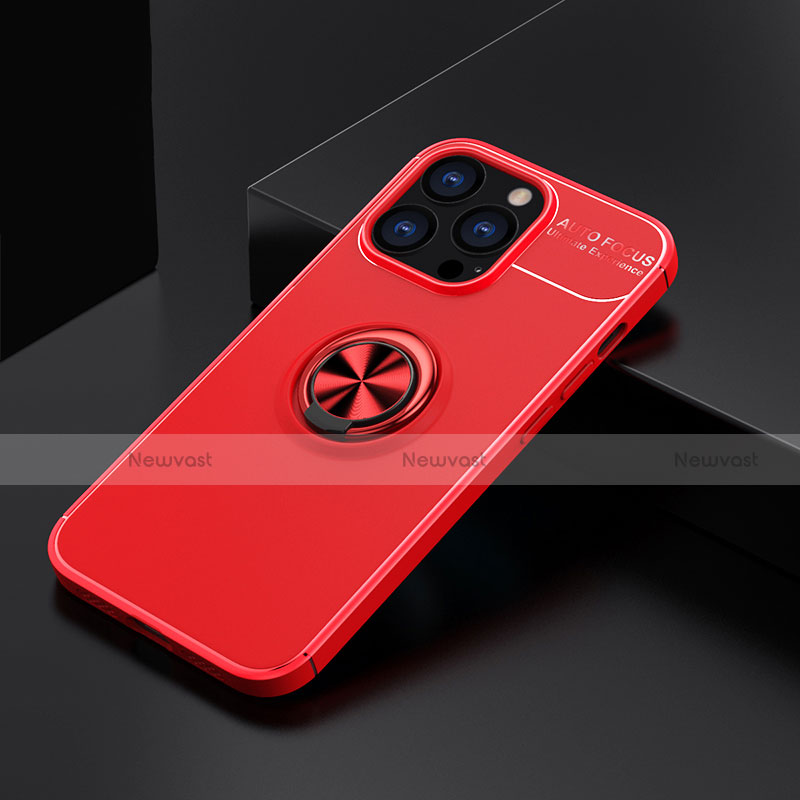 Ultra-thin Silicone Gel Soft Case Cover with Magnetic Finger Ring Stand A05 for Apple iPhone 13 Pro Red