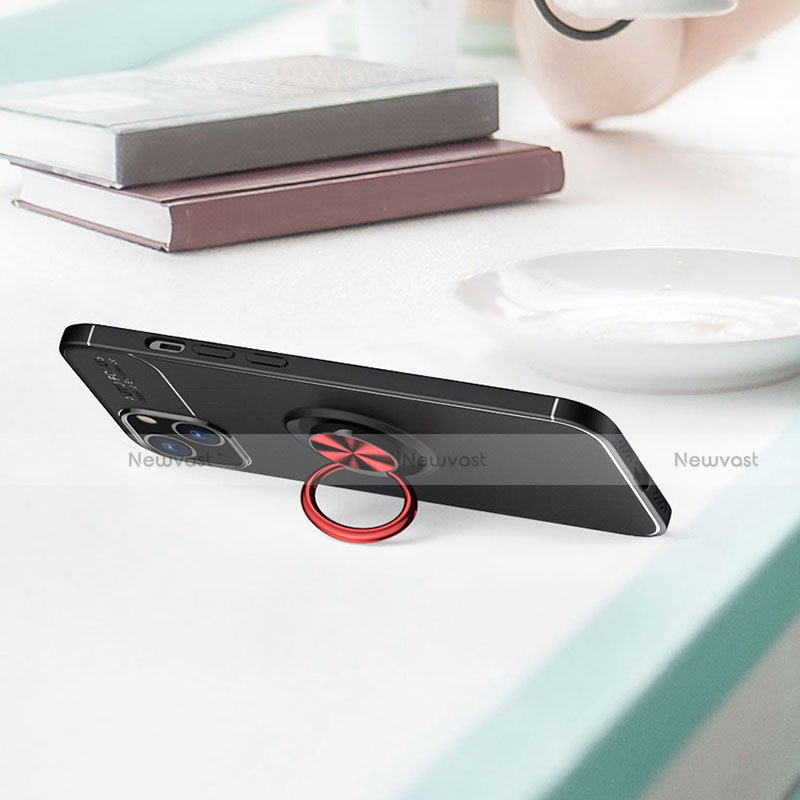 Ultra-thin Silicone Gel Soft Case Cover with Magnetic Finger Ring Stand A05 for Apple iPhone 14