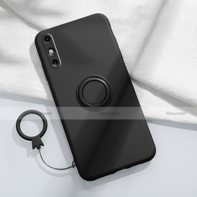 Ultra-thin Silicone Gel Soft Case Cover with Magnetic Finger Ring Stand A05 for Huawei Enjoy 10e Black