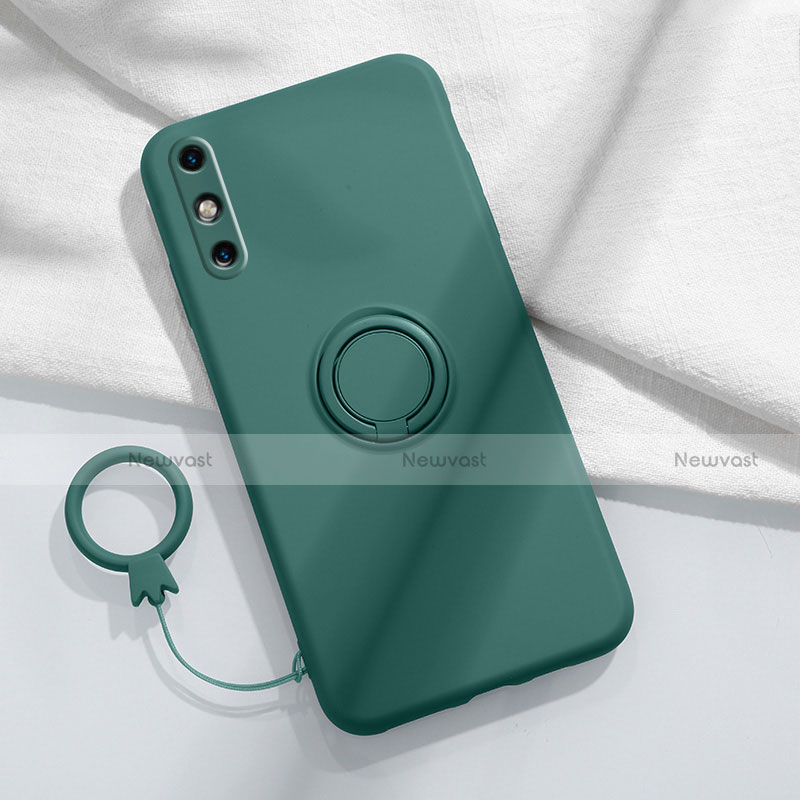 Ultra-thin Silicone Gel Soft Case Cover with Magnetic Finger Ring Stand A05 for Huawei Enjoy 10e Green