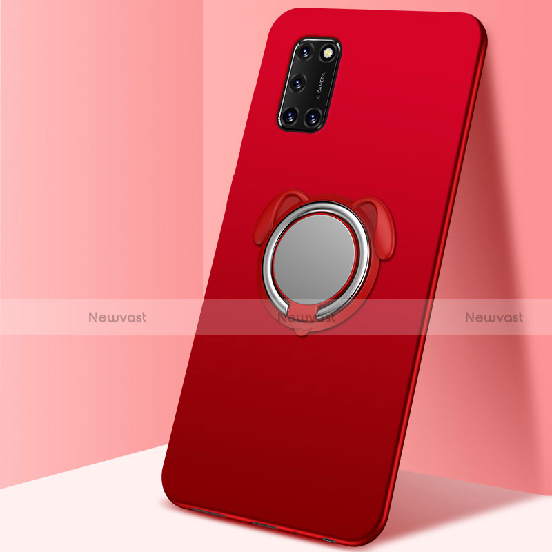 Ultra-thin Silicone Gel Soft Case Cover with Magnetic Finger Ring Stand A05 for Oppo A52 Red