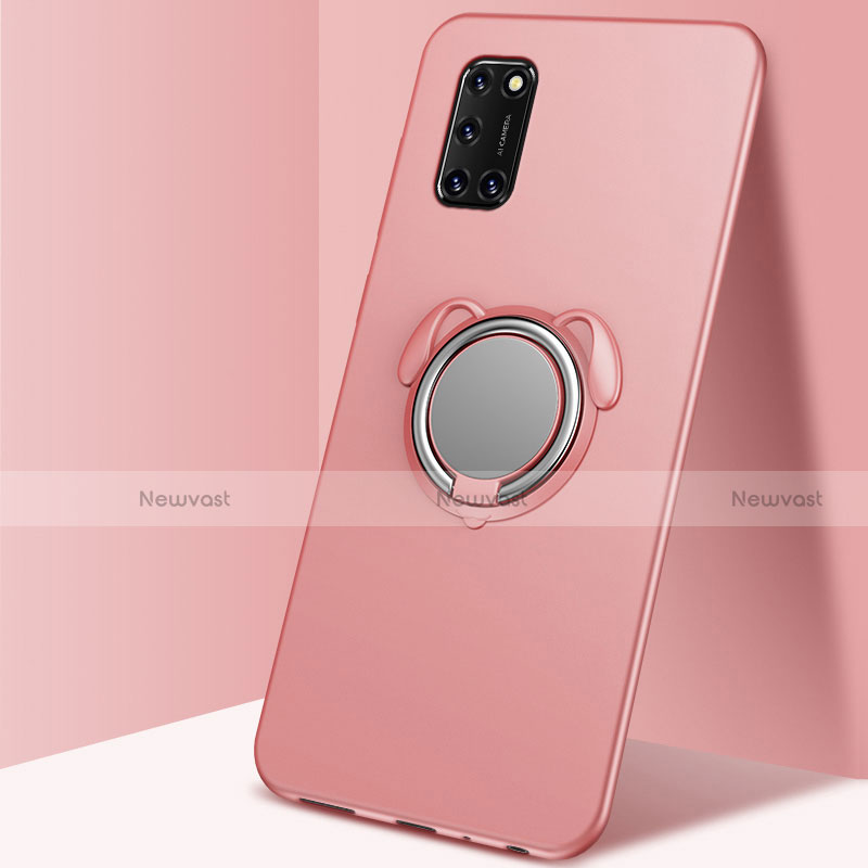 Ultra-thin Silicone Gel Soft Case Cover with Magnetic Finger Ring Stand A05 for Oppo A72 Rose Gold