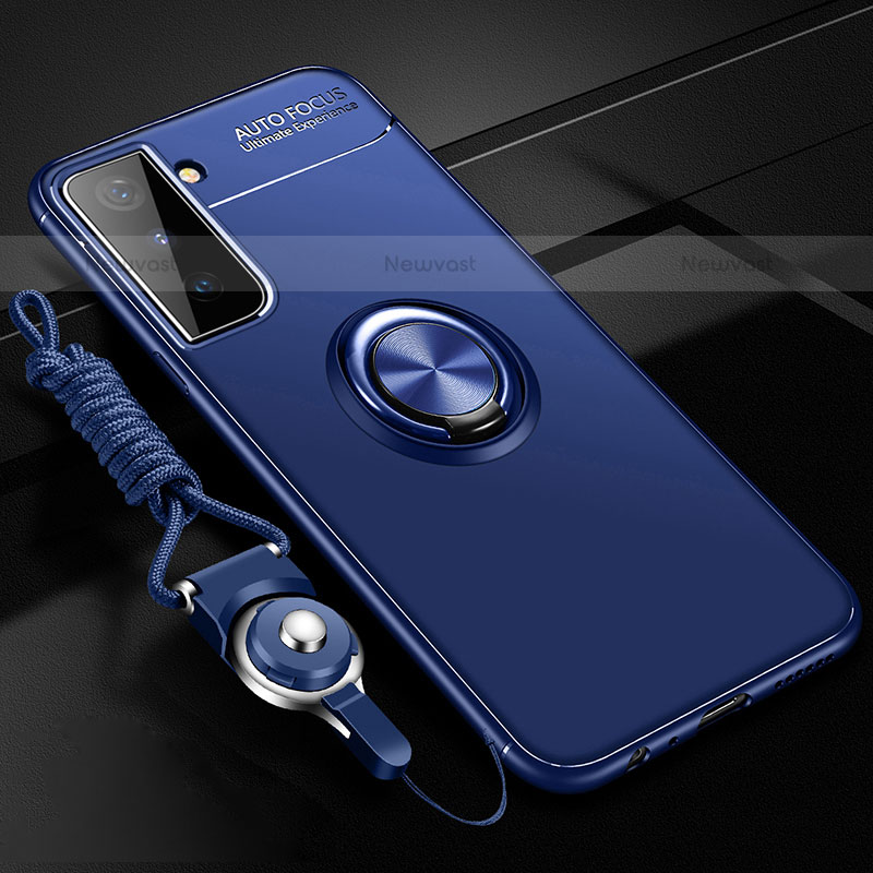 Ultra-thin Silicone Gel Soft Case Cover with Magnetic Finger Ring Stand A05 for Samsung Galaxy S21 Plus 5G Blue