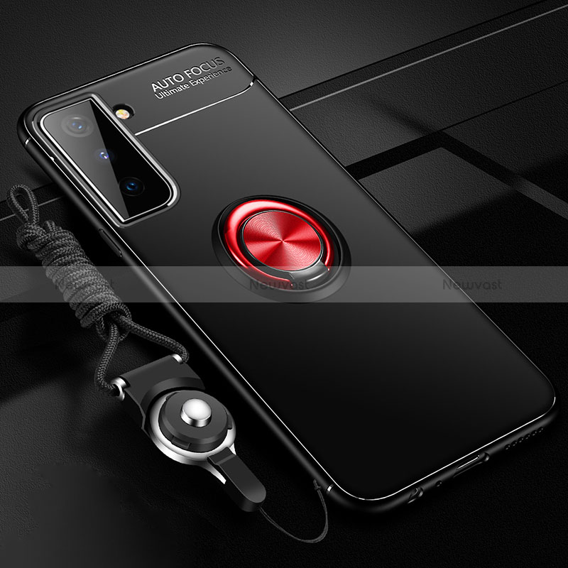 Ultra-thin Silicone Gel Soft Case Cover with Magnetic Finger Ring Stand A05 for Samsung Galaxy S24 Plus 5G Red and Black