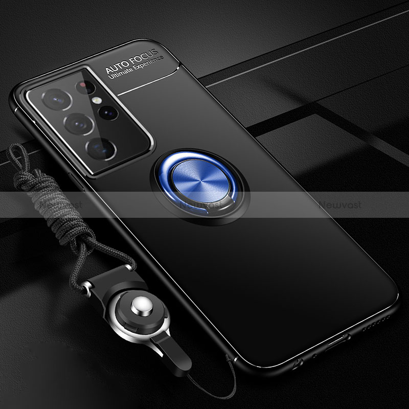 Ultra-thin Silicone Gel Soft Case Cover with Magnetic Finger Ring Stand A05 for Samsung Galaxy S24 Ultra 5G