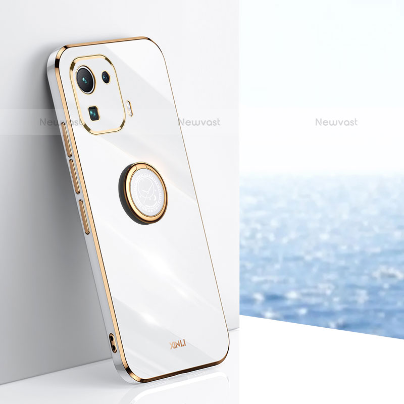 Ultra-thin Silicone Gel Soft Case Cover with Magnetic Finger Ring Stand A05 for Xiaomi Mi 11 Pro 5G White