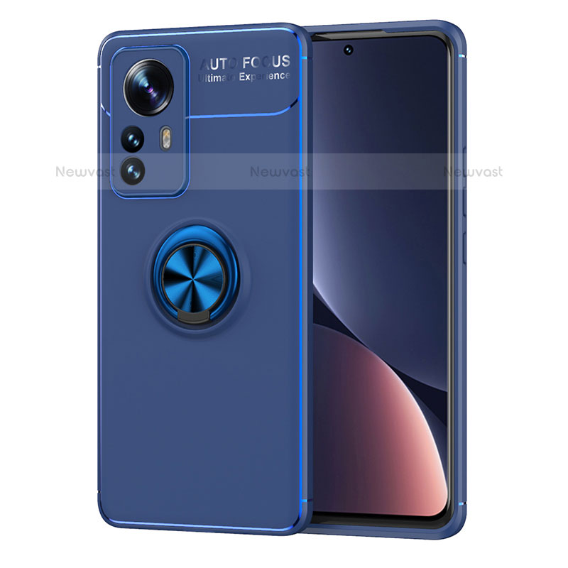 Ultra-thin Silicone Gel Soft Case Cover with Magnetic Finger Ring Stand A05 for Xiaomi Mi 12S 5G Blue