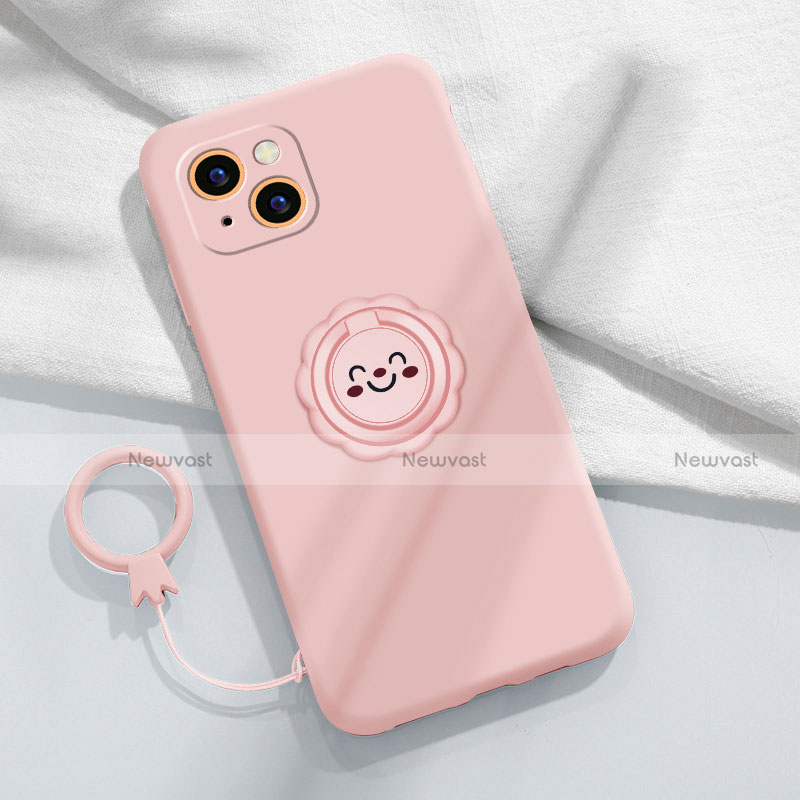 Ultra-thin Silicone Gel Soft Case Cover with Magnetic Finger Ring Stand A06 for Apple iPhone 13