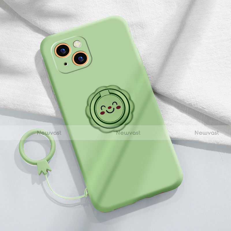 Ultra-thin Silicone Gel Soft Case Cover with Magnetic Finger Ring Stand A06 for Apple iPhone 13