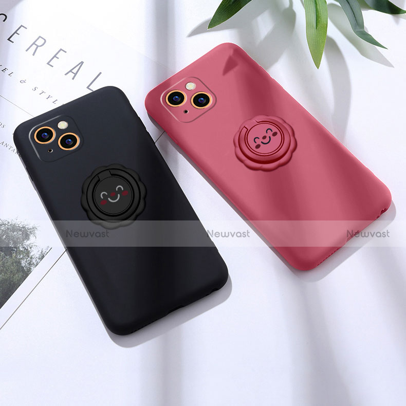 Ultra-thin Silicone Gel Soft Case Cover with Magnetic Finger Ring Stand A06 for Apple iPhone 13 Mini