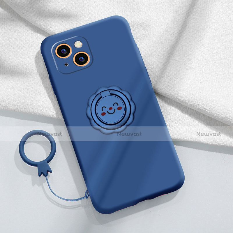 Ultra-thin Silicone Gel Soft Case Cover with Magnetic Finger Ring Stand A06 for Apple iPhone 13 Mini Blue