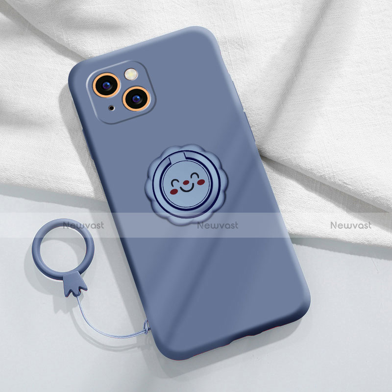 Ultra-thin Silicone Gel Soft Case Cover with Magnetic Finger Ring Stand A06 for Apple iPhone 14 Lavender Gray