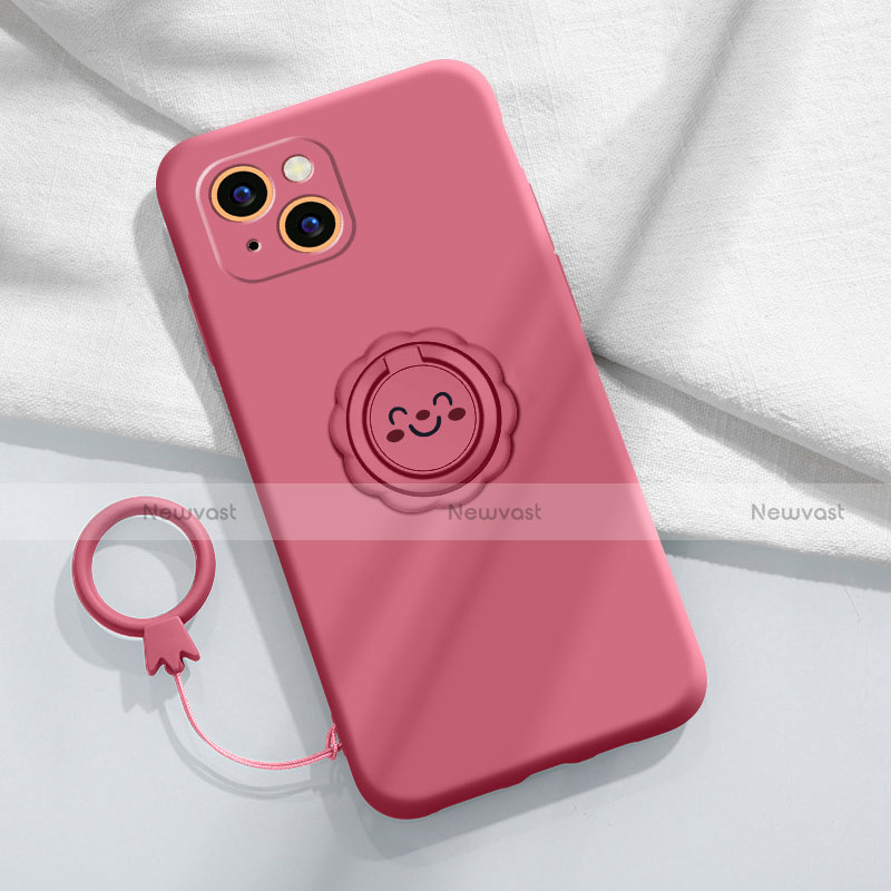 Ultra-thin Silicone Gel Soft Case Cover with Magnetic Finger Ring Stand A06 for Apple iPhone 14 Plus Red