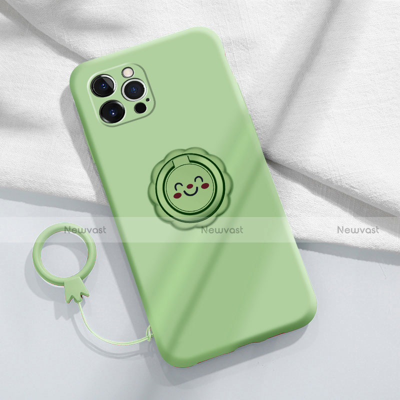 Ultra-thin Silicone Gel Soft Case Cover with Magnetic Finger Ring Stand A06 for Apple iPhone 14 Pro Green