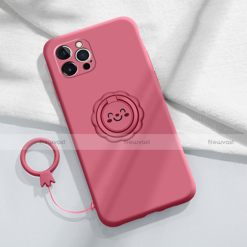 Ultra-thin Silicone Gel Soft Case Cover with Magnetic Finger Ring Stand A06 for Apple iPhone 14 Pro Max Red