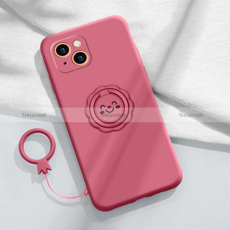 Ultra-thin Silicone Gel Soft Case Cover with Magnetic Finger Ring Stand A06 for Apple iPhone 15 Plus