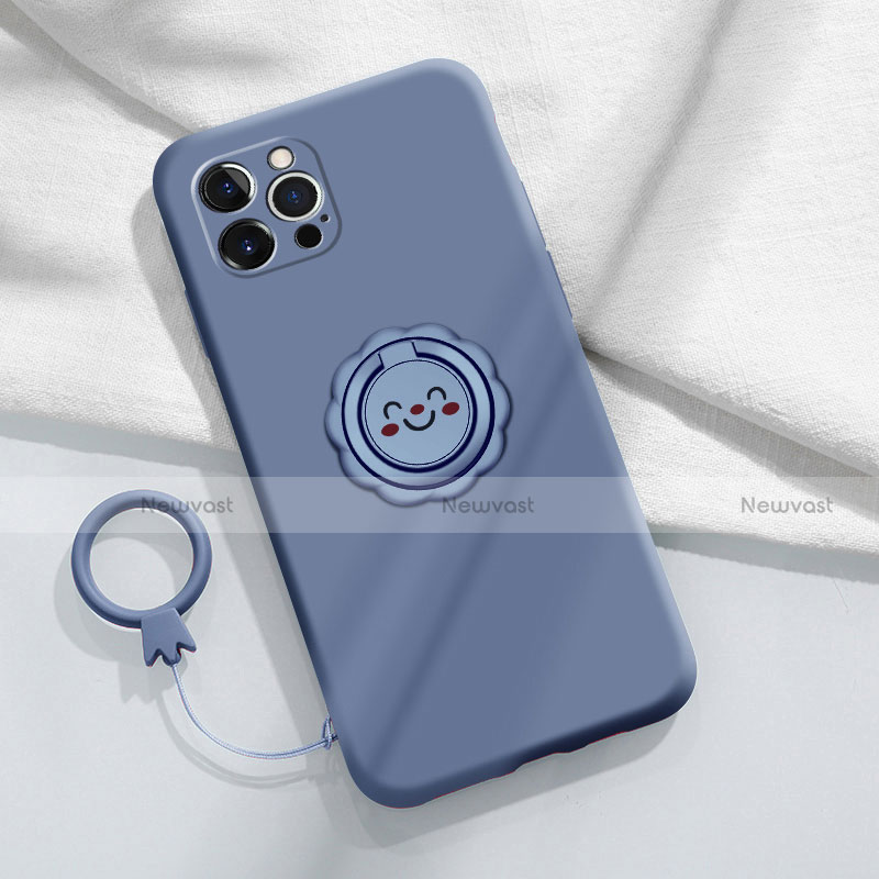 Ultra-thin Silicone Gel Soft Case Cover with Magnetic Finger Ring Stand A06 for Apple iPhone 15 Pro