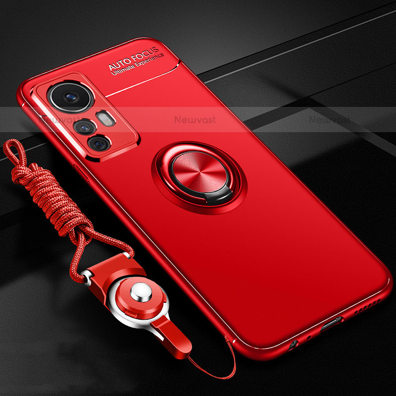 Ultra-thin Silicone Gel Soft Case Cover with Magnetic Finger Ring Stand A06 for Xiaomi Mi 12 Lite 5G Red