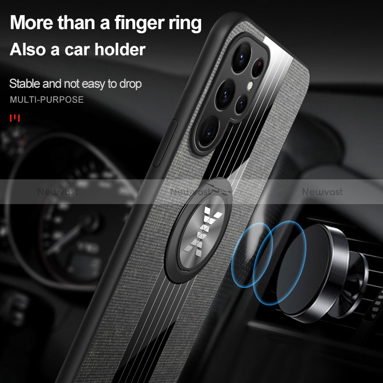 Ultra-thin Silicone Gel Soft Case Cover with Magnetic Finger Ring Stand A07 for Samsung Galaxy S24 Ultra 5G