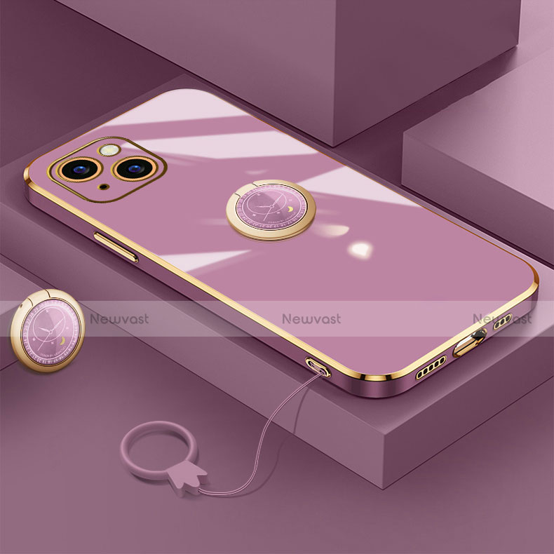 Ultra-thin Silicone Gel Soft Case Cover with Magnetic Finger Ring Stand A08 for Apple iPhone 14 Plus