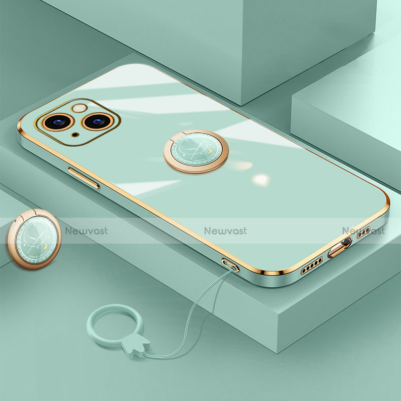 Ultra-thin Silicone Gel Soft Case Cover with Magnetic Finger Ring Stand A08 for Apple iPhone 15