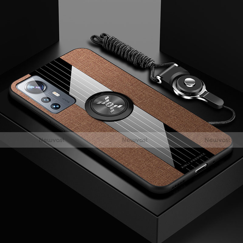 Ultra-thin Silicone Gel Soft Case Cover with Magnetic Finger Ring Stand A08 for Xiaomi Mi 12 5G Brown