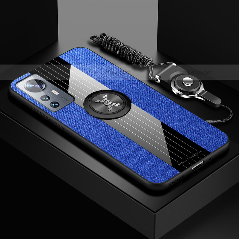 Ultra-thin Silicone Gel Soft Case Cover with Magnetic Finger Ring Stand A08 for Xiaomi Mi 12S 5G Blue