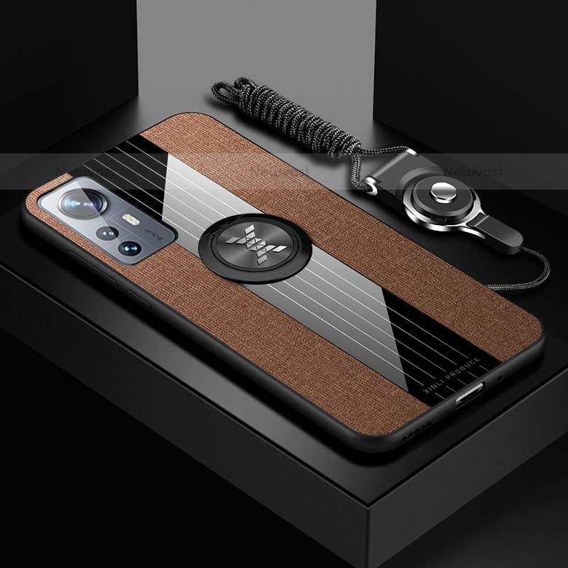 Ultra-thin Silicone Gel Soft Case Cover with Magnetic Finger Ring Stand A08 for Xiaomi Mi 12S 5G Brown