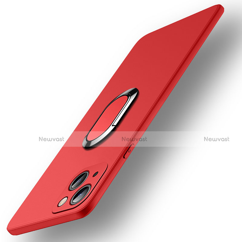 Ultra-thin Silicone Gel Soft Case Cover with Magnetic Finger Ring Stand A09 for Apple iPhone 14