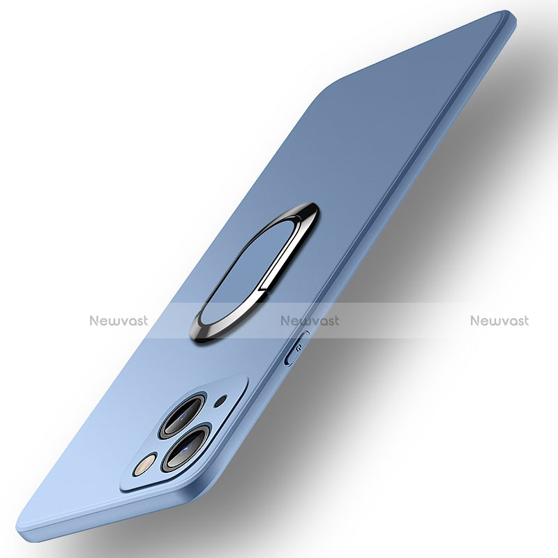 Ultra-thin Silicone Gel Soft Case Cover with Magnetic Finger Ring Stand A09 for Apple iPhone 14 Plus Sky Blue