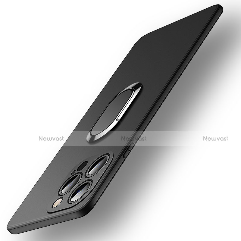 Ultra-thin Silicone Gel Soft Case Cover with Magnetic Finger Ring Stand A09 for Apple iPhone 14 Pro Max Black