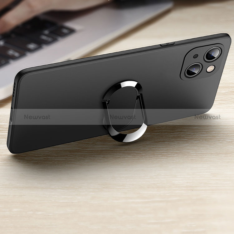 Ultra-thin Silicone Gel Soft Case Cover with Magnetic Finger Ring Stand A09 for Apple iPhone 15