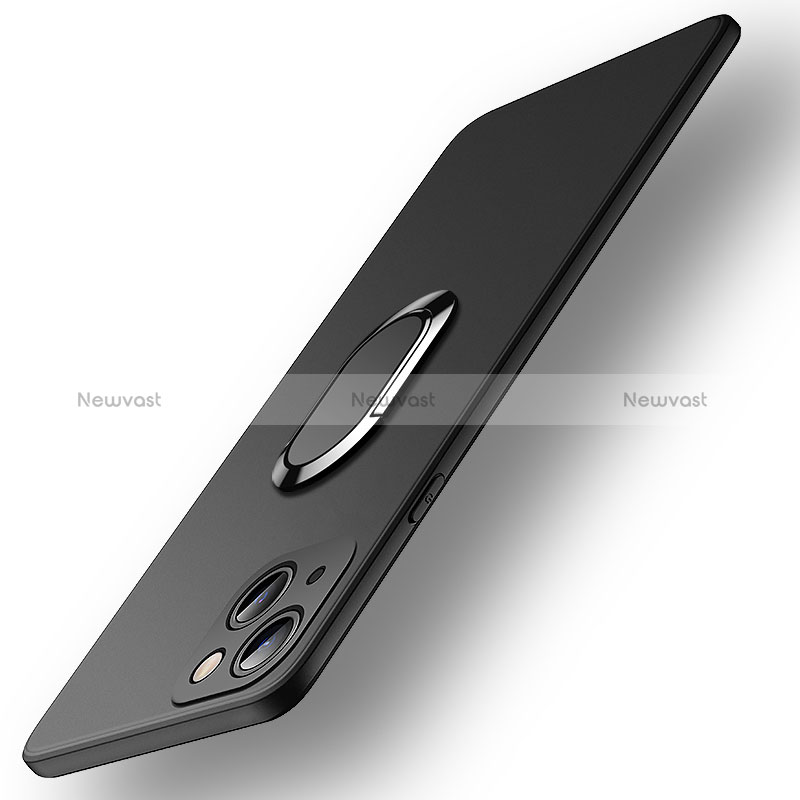 Ultra-thin Silicone Gel Soft Case Cover with Magnetic Finger Ring Stand A09 for Apple iPhone 15 Black