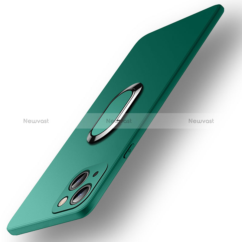 Ultra-thin Silicone Gel Soft Case Cover with Magnetic Finger Ring Stand A09 for Apple iPhone 15 Green