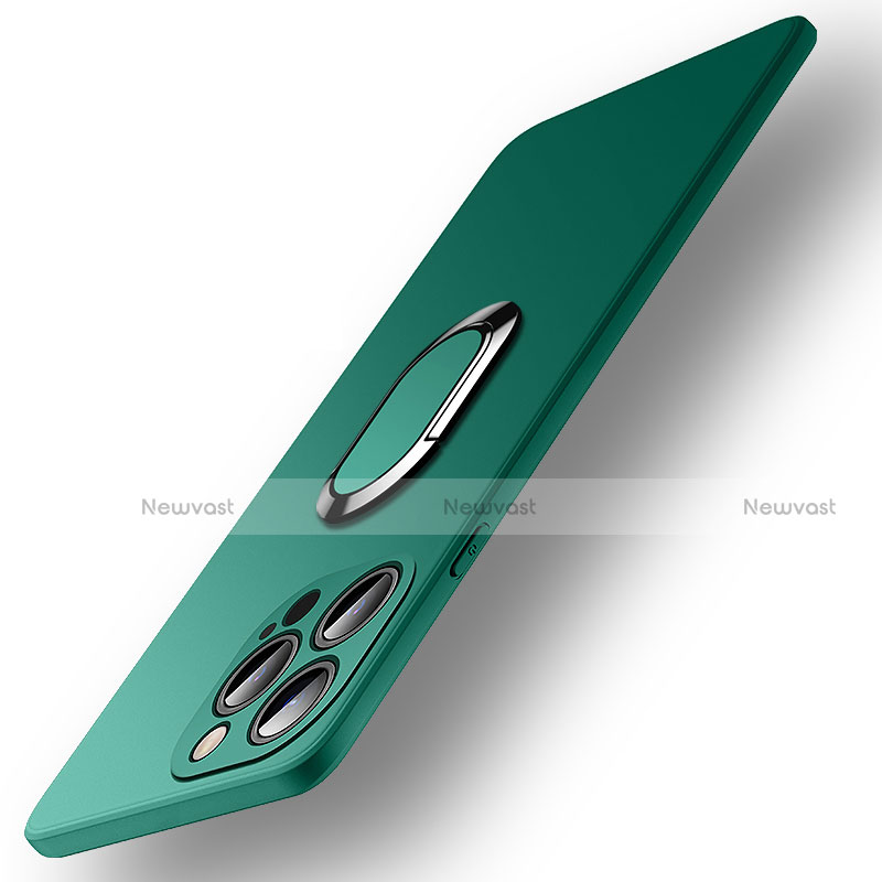 Ultra-thin Silicone Gel Soft Case Cover with Magnetic Finger Ring Stand A09 for Apple iPhone 15 Pro Max Green
