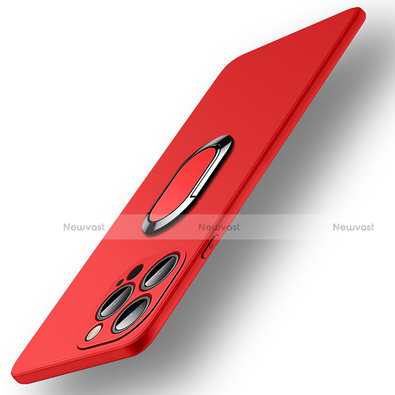 Ultra-thin Silicone Gel Soft Case Cover with Magnetic Finger Ring Stand A09 for Apple iPhone 15 Pro Max Red