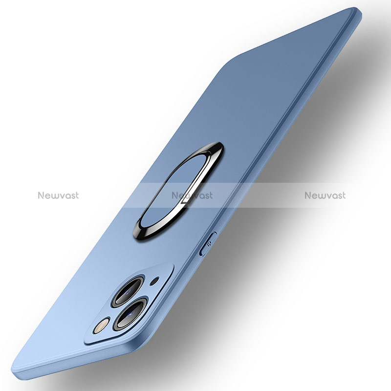 Ultra-thin Silicone Gel Soft Case Cover with Magnetic Finger Ring Stand A09 for Apple iPhone 15 Sky Blue