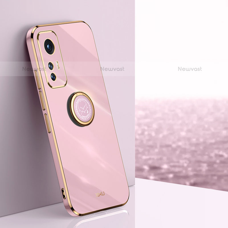 Ultra-thin Silicone Gel Soft Case Cover with Magnetic Finger Ring Stand A10 for Xiaomi Mi 12 Lite 5G Pink